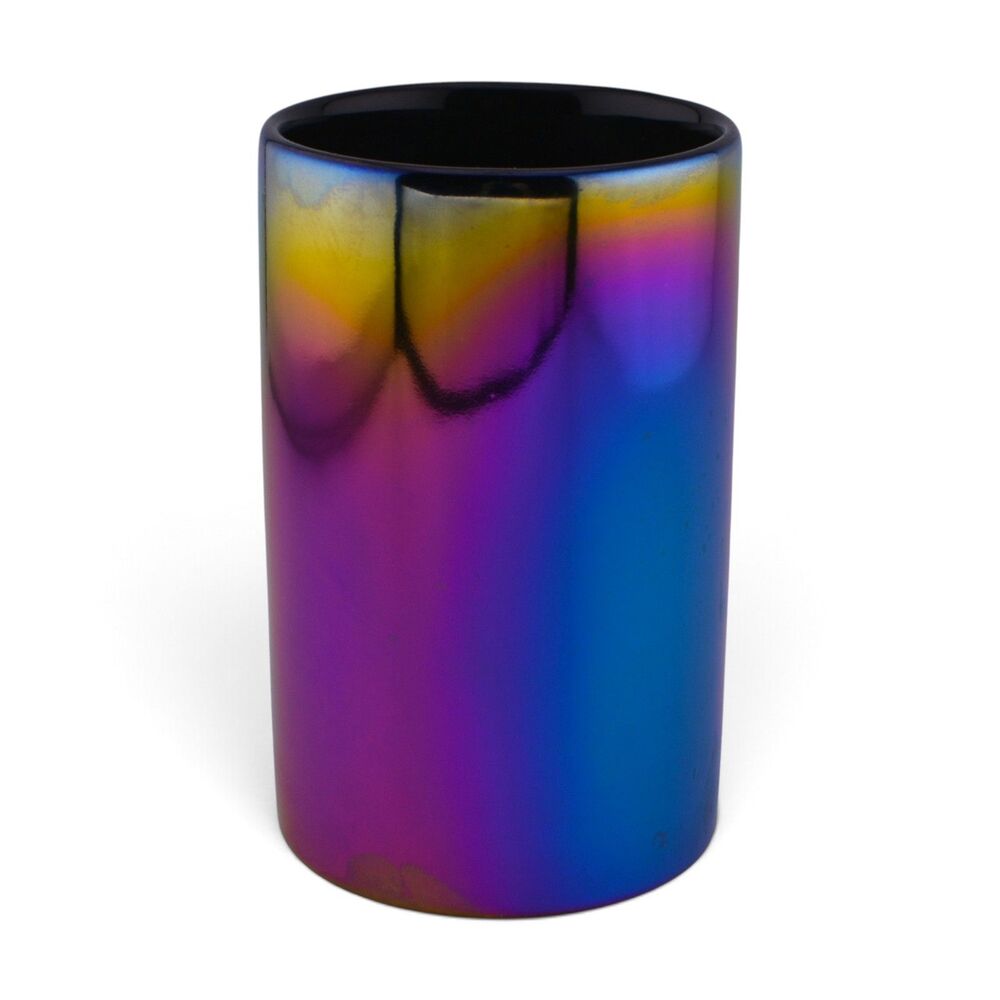 Metallic Iridescent Oil Slick Rainbow Multicolor Tumbler Vase Pencil Holder 4.5"